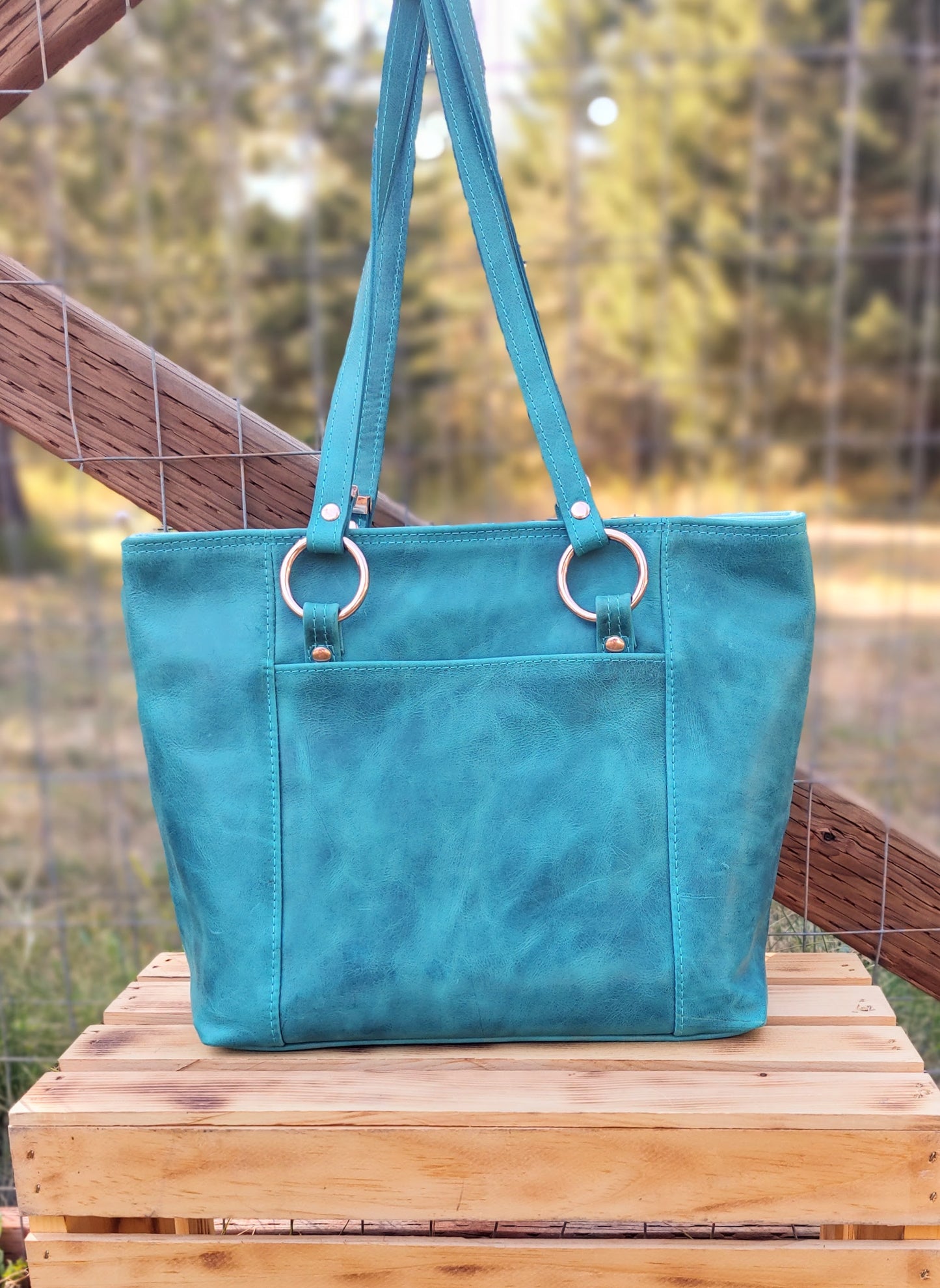 Turquoise Leather and Pendleton Tote