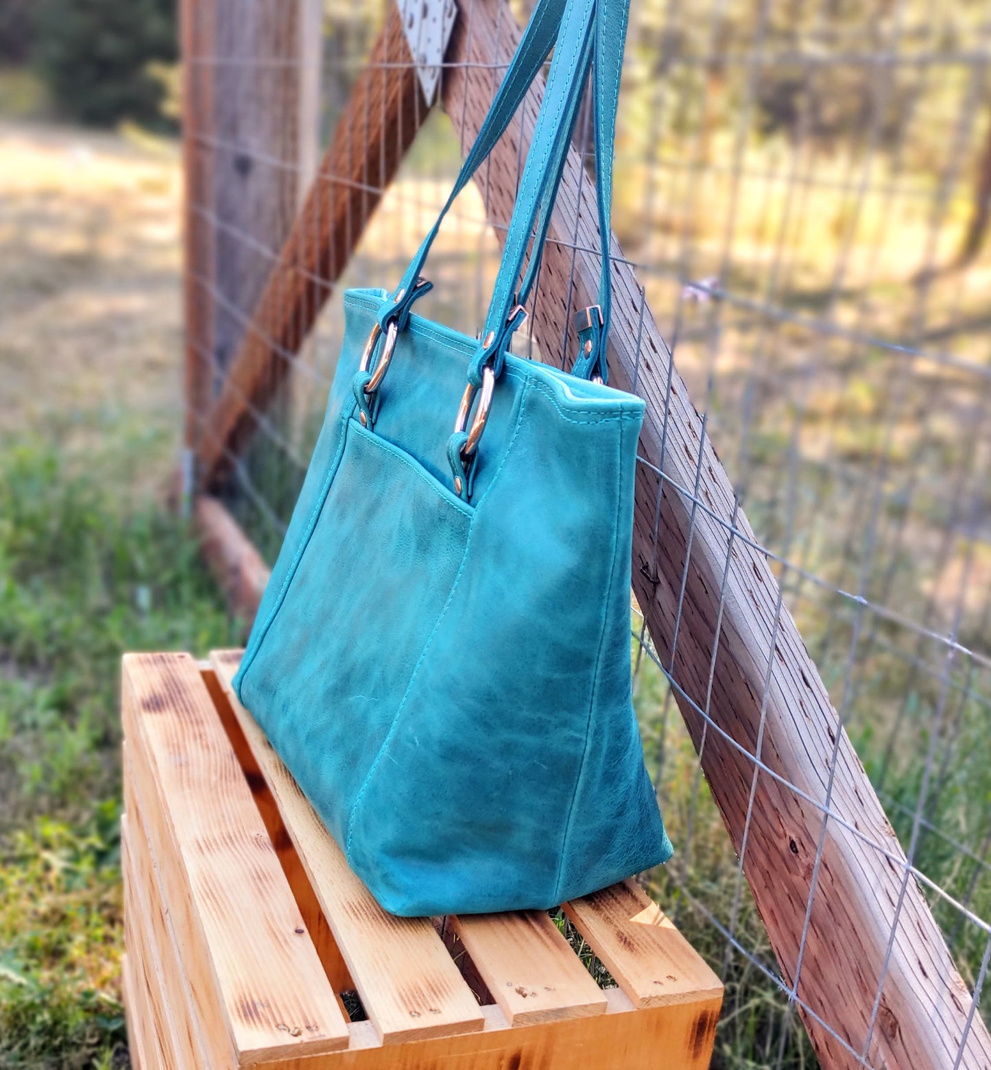 Turquoise Leather and Pendleton Tote