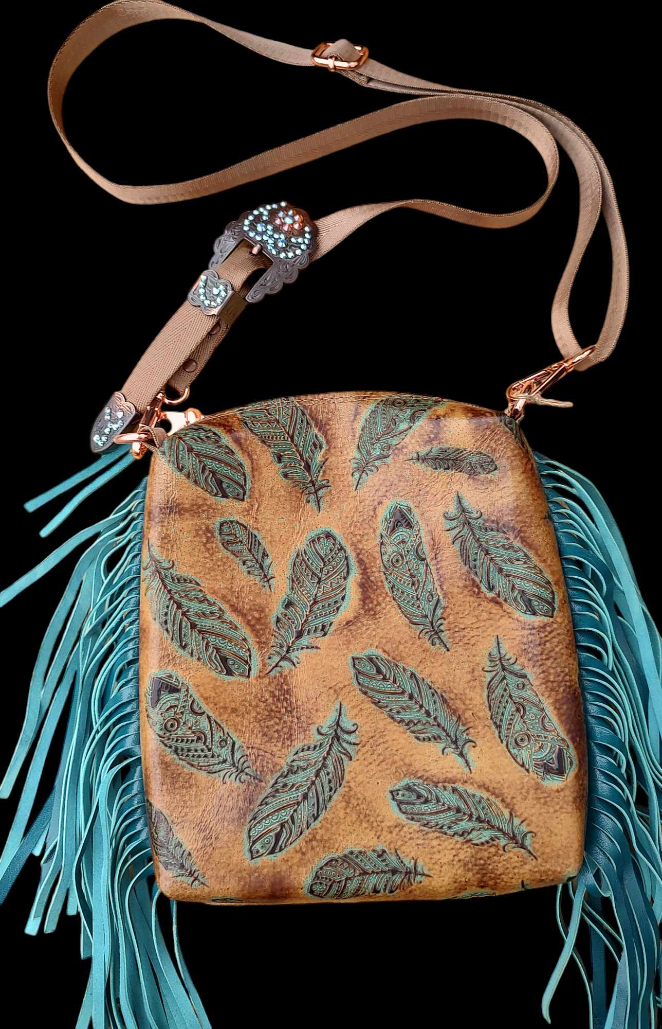 Feather Embossed Leather Boxed bag